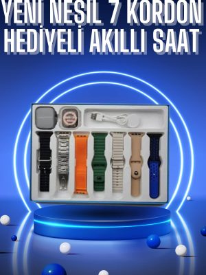 Akıllı Saat 7 Kordon Hediyeli Takvim Alarm Nabız Ölçer Bildirim Görme Sesli Görüşme