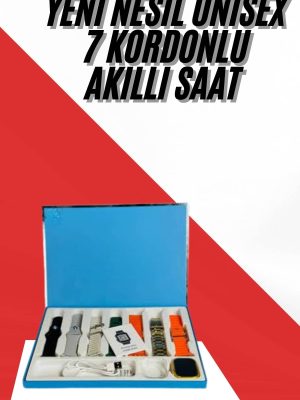 7 Kordonlu Unisex Akıllı Saat Çoklu Kordon Seçeneği Amoled Ekran