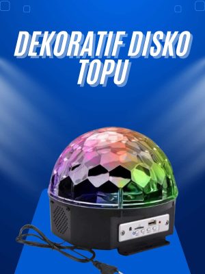 Küre Disko Topu Müzik Çalar Renkli Lazer Işıklı Bluetooth Disko Parti Işığı Kumandalı