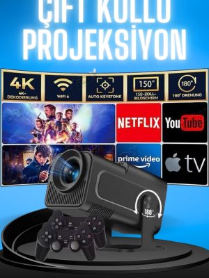 Projektör Siyah Android Taşınabilir Sinema Projeksiyon Wifi Destekli En Güncel Sürüm Akıllı