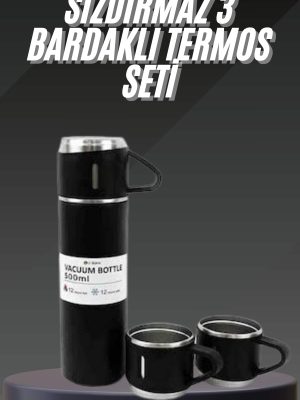 Termos Seti Paslanmaz Çelik 3 Bardaklı Vakumlu Termos Set 500 Ml 12 Saate Kadar Isı Koruma