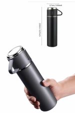 Termos Paslanmaz Çelik Termos Siyah Renk 3 Bardaklı Termos Seti - Görsel 5