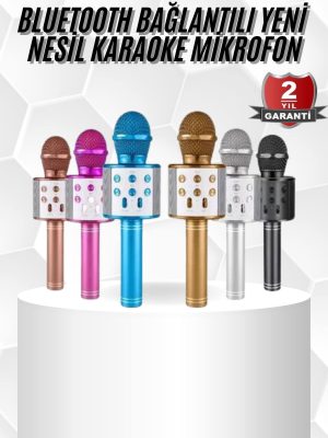 Karaoke Mikrofon Bluetooth Bağlantılı Aux Girişli Uzun Pil Ömrü Yüksek Ses Kaliteli