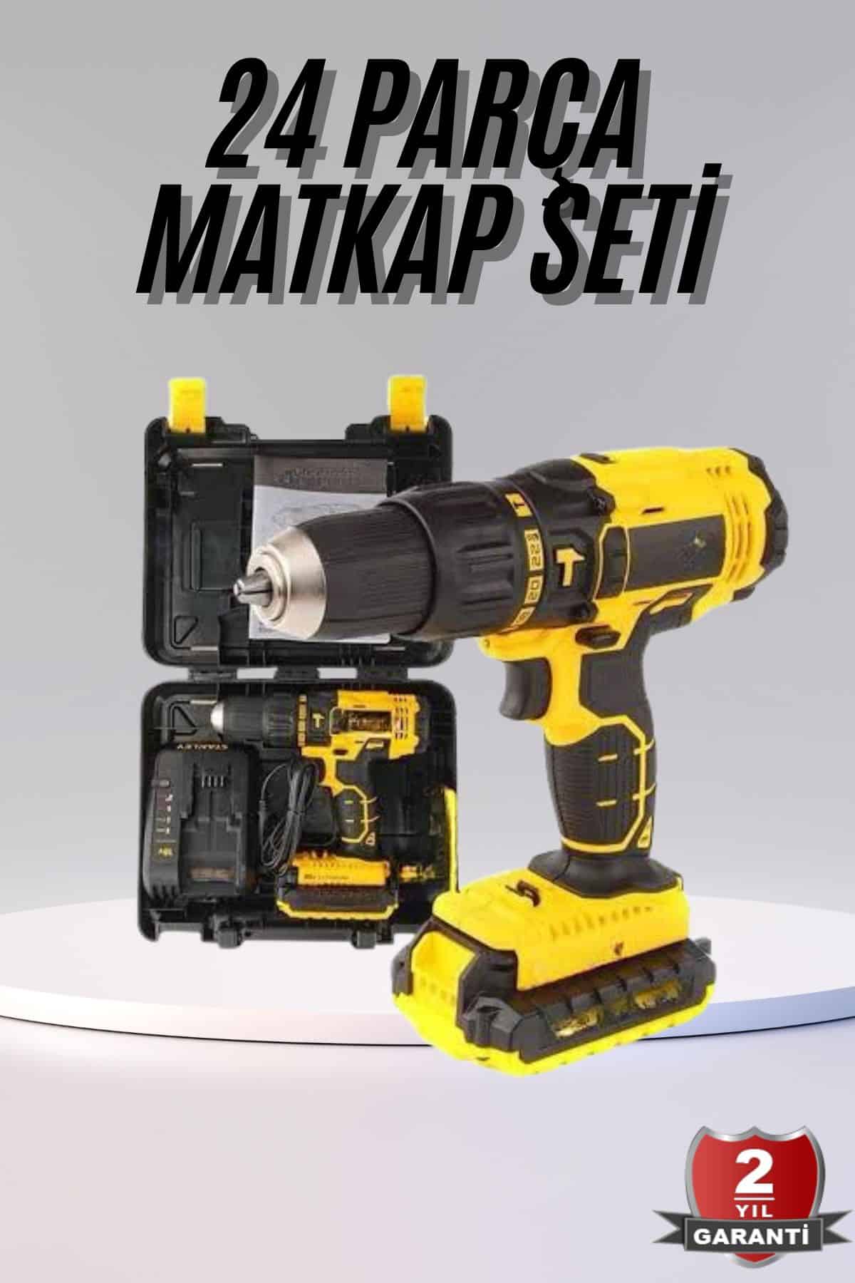 1215381_11-73.jpg Profesyonel Çift Bataryalı Akülü Vidalama Şarjlı Matkap 24 Parça - Görsel 1