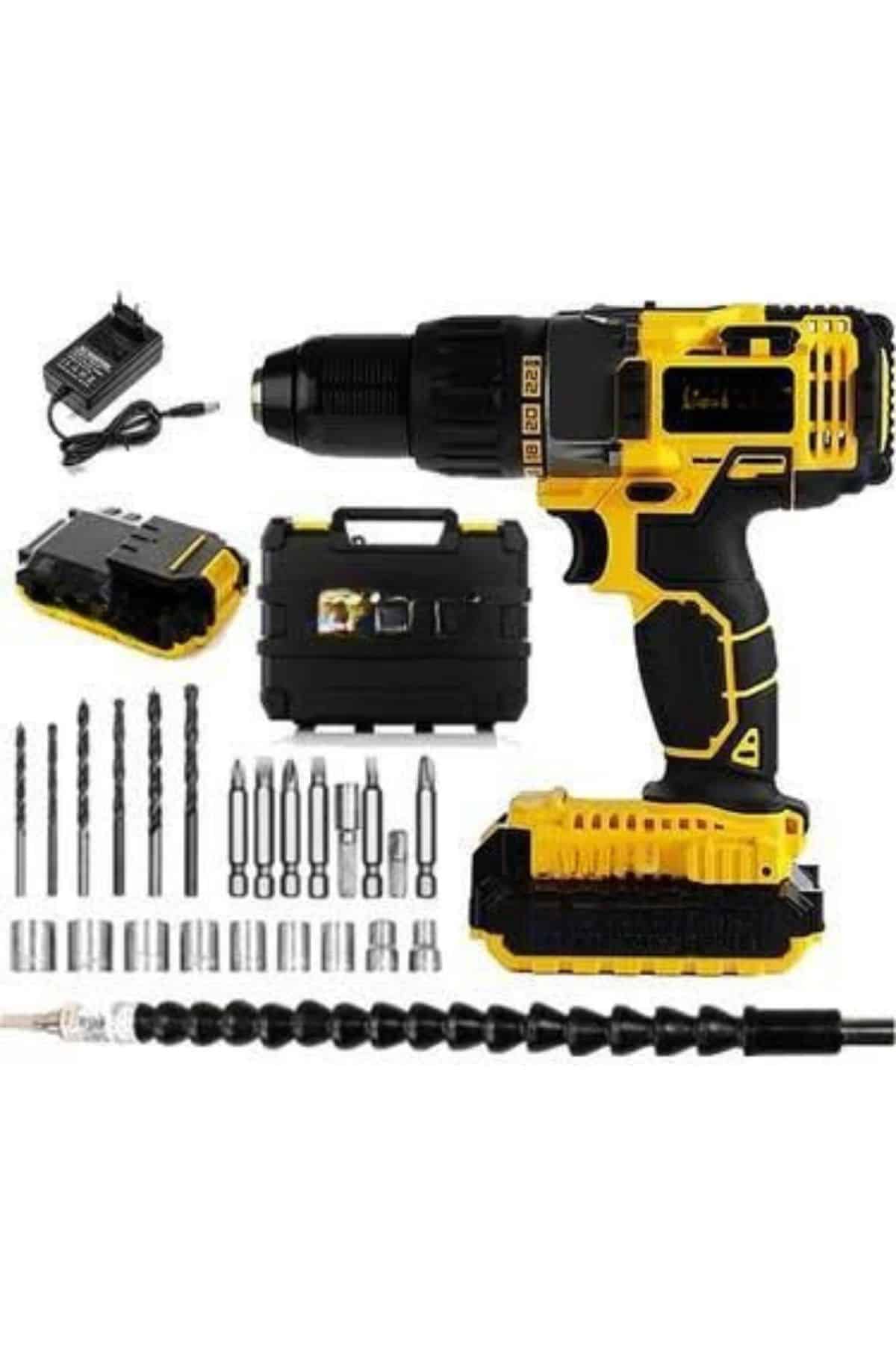 1215381_13-70.jpg Profesyonel Çift Bataryalı Akülü Vidalama Şarjlı Matkap 24 Parça - Görsel 3