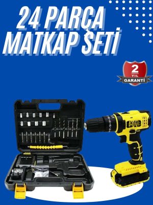 Metal Şanzıman Çift Akülü Bakır Sargı 24 Parça Led Aydınlatmalı Matkap Seti