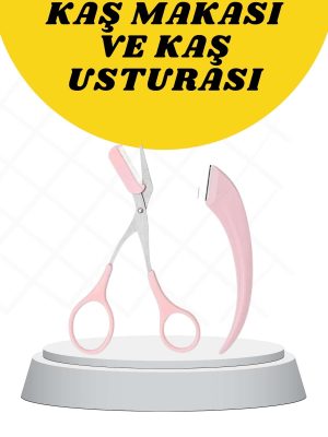 Kavisli Kaş Düzeltici Seti Kaş Makası ve Kaş Usturası Paslanmaz Çelik Bıçaklı
