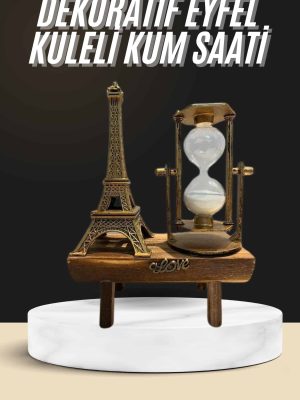 Retro Eyfel Kulesi Ve Kum Saati Dekoratif Ahşap Görünümlü Masa Biblosu