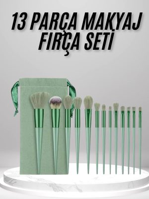 Makyaj Fırça Seti Yeşil 13 Parça Fondöten Fırçası Allık Fırçası Far Fırçası
