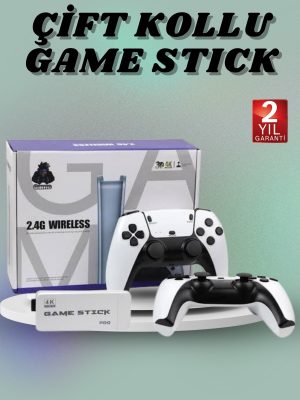 Çift Oyun Kollu 4K HD Ekran Nostaljik 20.000 Oyunlu Beyaz Game Stick