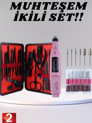 Elektrikli Manikür Pedikür Seti İkili Set 17 Parça Tırnak Bakımı Nasır Temizleme Tırnak Şekillendirme