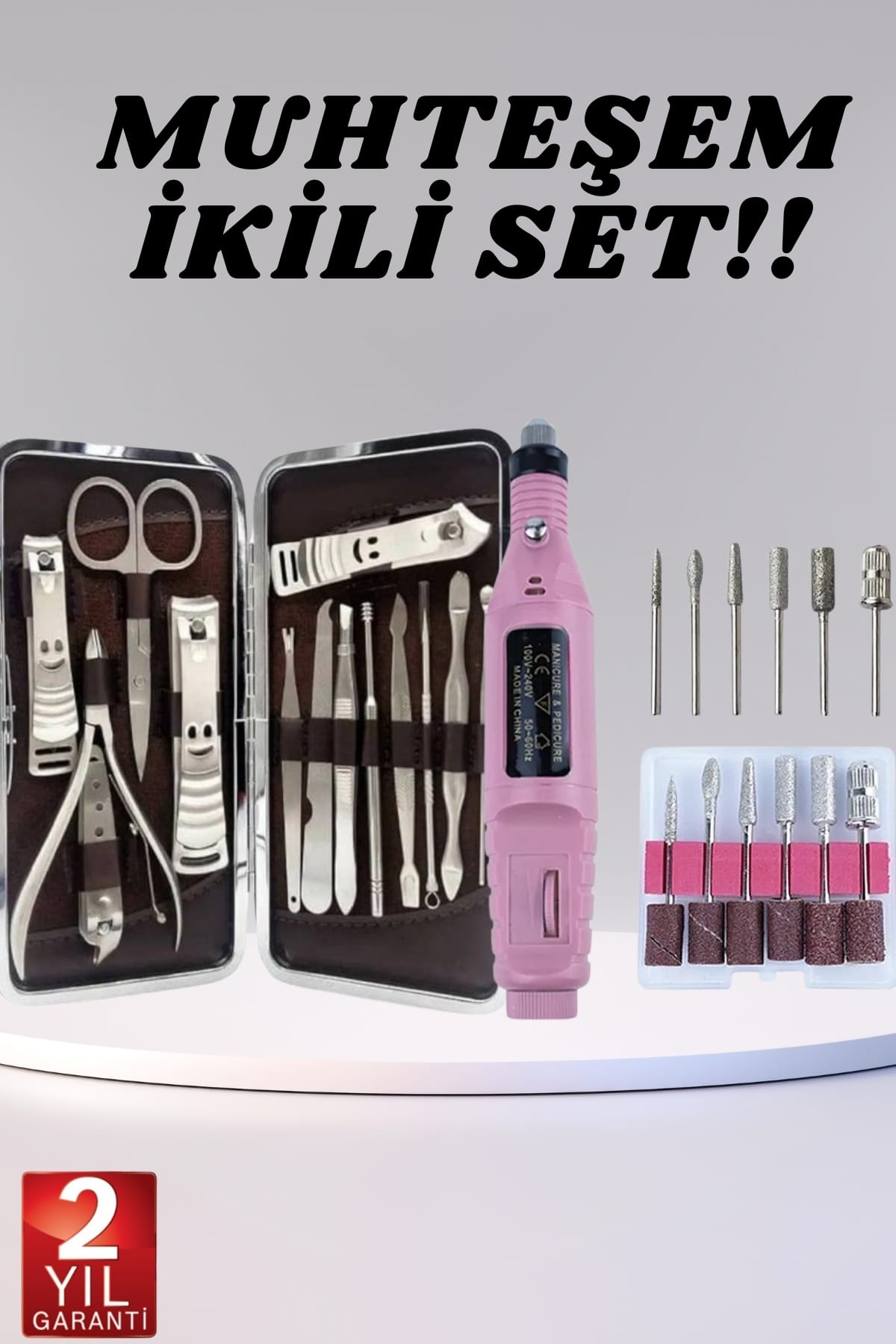 1215572_1-44.jpg Elektrikli Manikür Pedikür Seti İkili Set 12 Parça Tırnak Bakımı Törpü Protez Çıkarma - Görsel 1