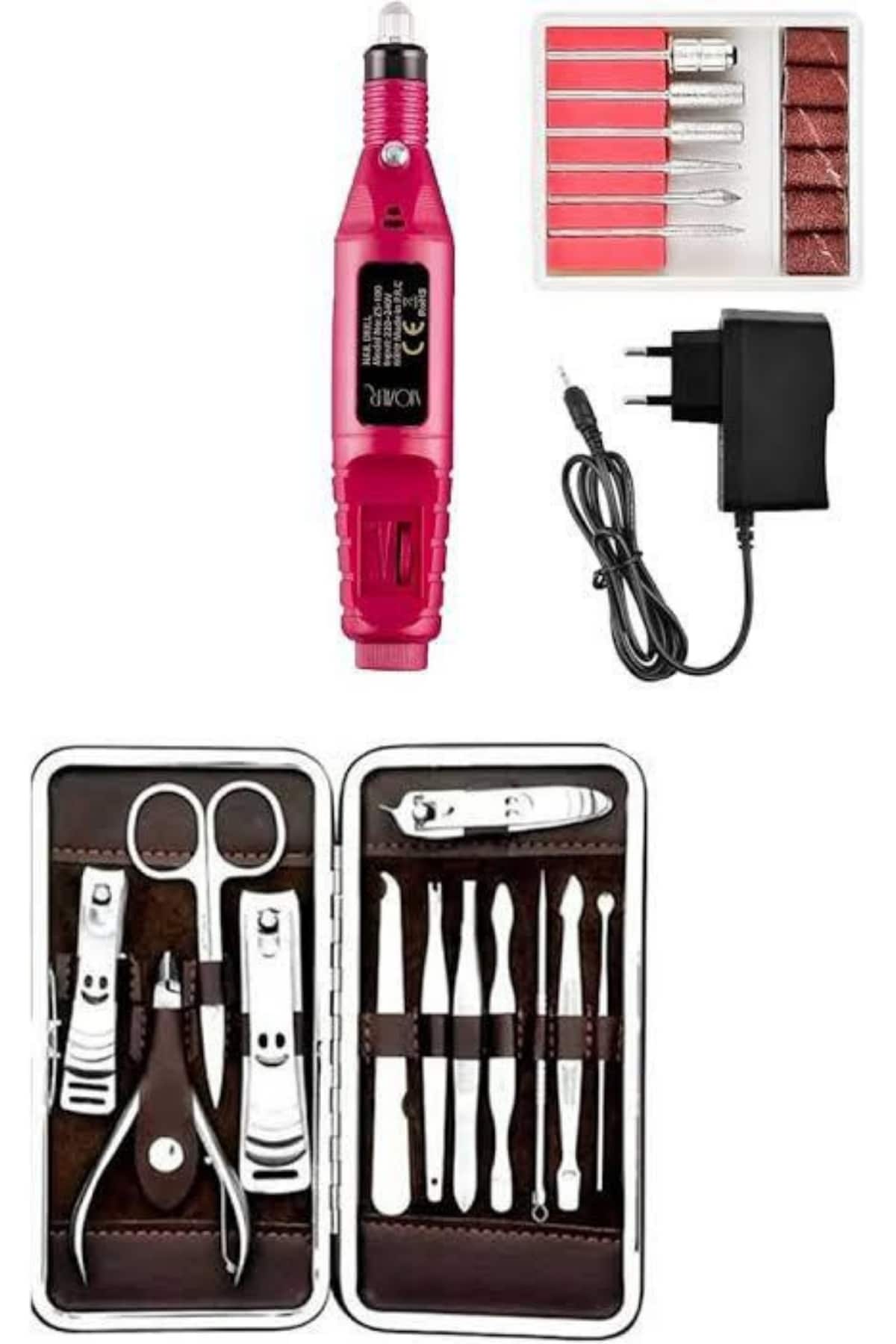 1215572_3-46.jpg Elektrikli Manikür Pedikür Seti İkili Set 12 Parça Tırnak Bakımı Törpü Protez Çıkarma - Görsel 3