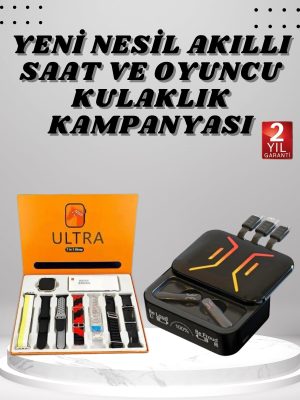 Powerbank Kulaklık ve 7 Kordonlu Akıllı Saat Çoklu Şarj Girişi Bluetooth Bağlantılı