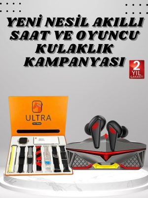 7 Kordonlu Akıllı Saat Ve Oyuncu Kulaklığı Bluetooth Bağlantılı Android ve İOS Uyumlu