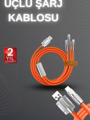120W Hızlı Şarj Kablosu Turuncu Yüksek Güç Kapasitesi Çoklu Şarj Girişi