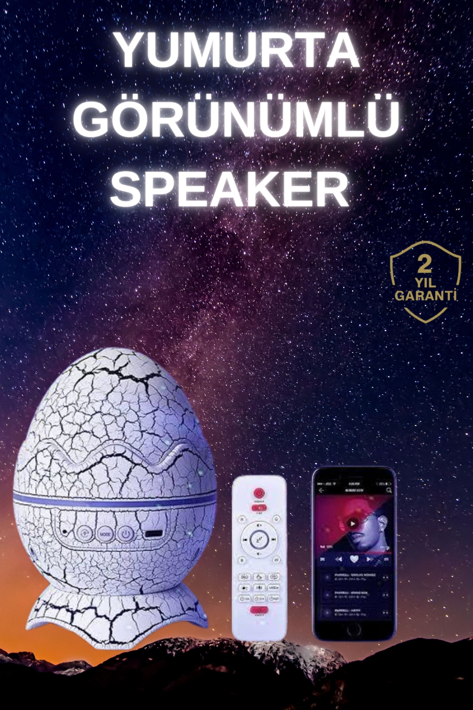1215625_1-8.jpg Yumurta Şeklinde Su Dalgalı Bluetooth Speaker Lamba Renkli Şarjlı - Görsel 1