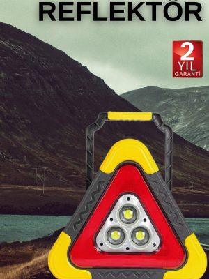 Işıklı Üçgen Reflektör Led Projektör Acil Durum Feneri Flaşör 500 Lümen