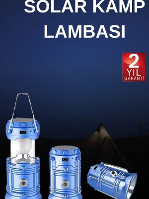 Solar Şarjlı Kamp Lambası Güneş Enerjili Kızaklı Kamp Feneri Çadır Feneri Led Işıldak