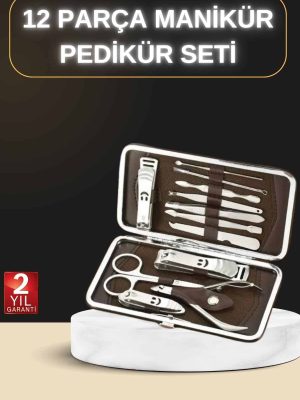 12 Parça Manikür Pedikür Seti Özel Deri Çanta El Ayak Bakımı Akne ve Sivilce Temizleme