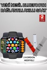 Akıllı Saat Arama Görüşme Bildirim Görme Uyku ve Sağlık Takibi Nabız Ölçer 3 Kordon Hediyeli