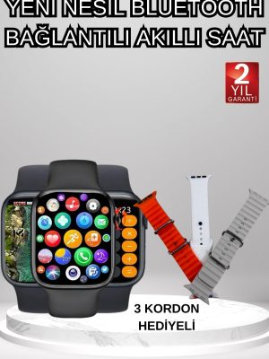Akıllı Saat Arama Görüşme Bildirim Görme Uyku ve Sağlık Takibi Nabız Ölçer 3 Kordon Hediyeli