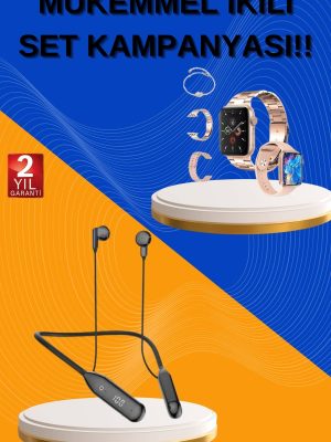 Kablolu Bluetooth Kulaklık ve Kadınlara Özel Bileklik Hediyeli Yeni Nesil Akıllı Saat 3 Kordonlu