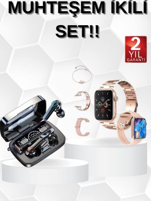 Dijital Göstergeli Powerbank Bluetooth Kulaklık ve Yeni Nesil Amoled Ekran Akıllı Saat