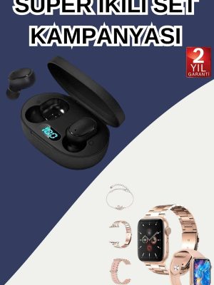 Nabız Ölçer Hediye Bileklikli Akıllı Saat ve Dijital Göstergeli Bluetooth Kulaklık Çoklu Şarj Girişi