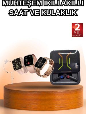 Wireless Şarjlı Akıllı Saat ve Dijital Göstergeli Kablosuz Bluetooth Kulaklık Nabız Ölçer