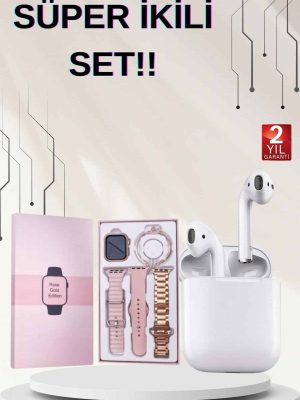 3 Kordonlu Dokunmatik Ekran Akıllı Saat ve 2.Nesil Kablosuz Bluetooth Kulaklık ANC/ENC