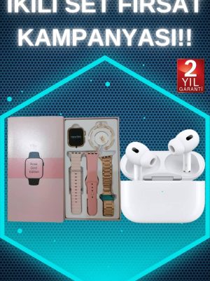 3 Kordonlu Pembe Amoled Ekran Akıllı Saat ve Yeni Nesil Pro Kablosuz Bluetooth Kulaklık ANC/ENC