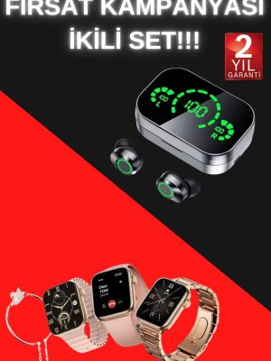 Yeni Nesil Kaliteli Akıllı Saat ve Kablosuz Bluetooth Kulaklık  Yüksek Ses Kaliteli