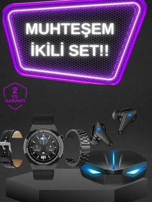 Kablosuz Bluetooth Bağlantılı Kulaklık ve Dokunmatik Ekran Akıllı Saat Arama Cevaplama