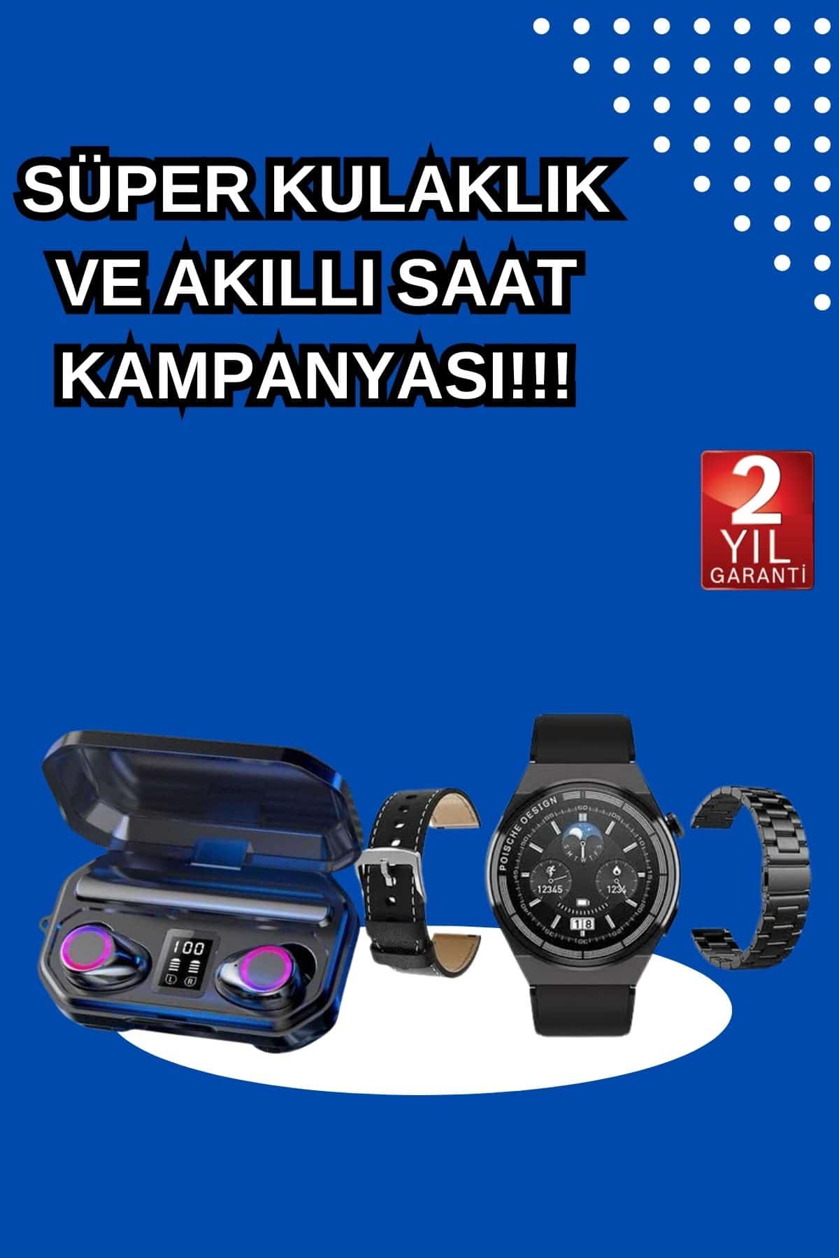 1215681_1-22.jpg Yeni Nesil Kampanyası Bluetooth Bağlantılı Akıllı Saat ve Kablosuz Kulaklık Dijital Göstergeli - Görsel 1