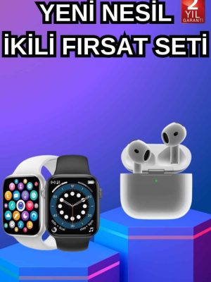 3.Nesil TWS Bluetooth Kulaklık ve Dokunmatik Ekran Akıllı Saat Sesli Görüşme