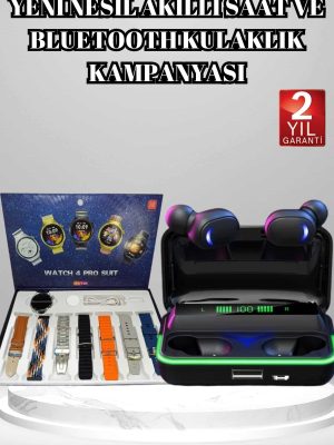 Powerbank Bluetooth Kulaklık Ve Akıllı Saat 7 Kordonlu Metal Kordon Plastik Kordon