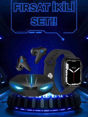 Yeni Nesil Akıllı Saat ve Kablosuz Kulaklık Kampanyası İkili Set Bluetooth Bağlantılı