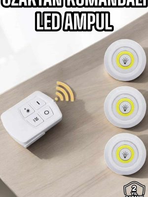 Led Lamba 3'lü Uzaktan Kumandalı Yapışkanlı Beyaz Işık