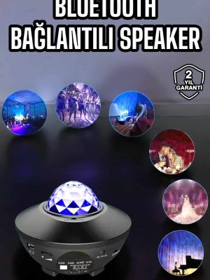 Çocuklara Özel Şarjlı Bluetooth Hoparlör Parti Led Lambası Yıldızlı Projeksiyon