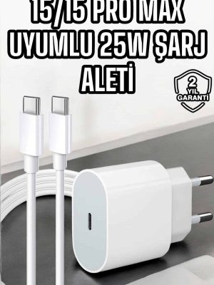 İOS Uyumlu Type-C Girişli Hızlı Şarj 15/15 Pro Max Adaptör ve Kablosu