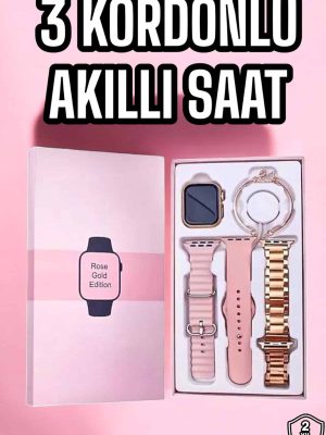 Akıllı Saat Amoled Ekran 3 Kordonlu Aksesuar Hediyeli Sesli Görüşme