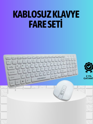 Q Klavye Beyaz Klavye Ve Mouse Seti Kablosuz USB Girişli