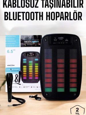 Kablosuz Bluetooth Hoparlör Taşınabilir 6.5 inç LED Işık Kareoke