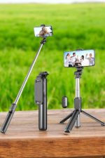 Tripod Kablosuz Bluetooth Bağlantılı Selfie Çubuğu 360 Derece Dönebilen - Görsel 4