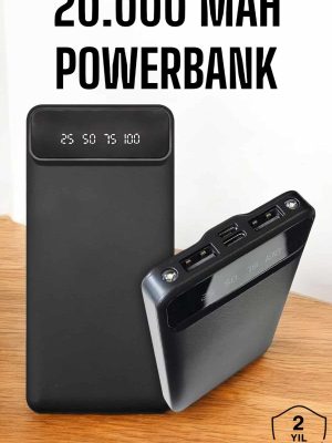 20.000 Mah Led Işıklı LCD Ekran USB Girişli Type-C Lightning Powerbank