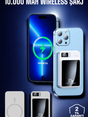 22.5W Magsafe Kablosuz Şarjlı Powerbank Dijital Ekran ve Hızlı Şarj