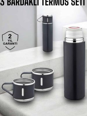 Paslanmaz Çelik 3’lü Termos Seti Vakumlu ve 8 Saat Isı Koruma