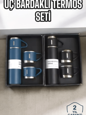 Şık ve Dayanıklı 3 Bardaklı Termos Seti Uzun Süre Isı Koruma Özellikli