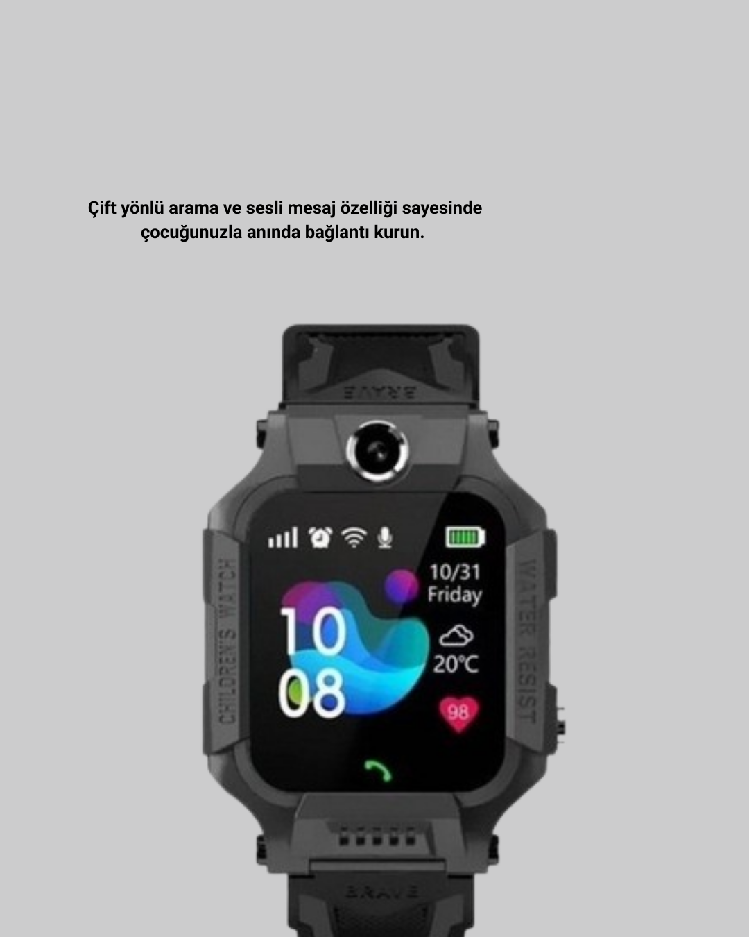 1216529_7-57.png S10 Akıllı Çocuk Saati Siyah Model Çift Yönlü Konuşma ve SOS - Görsel 3